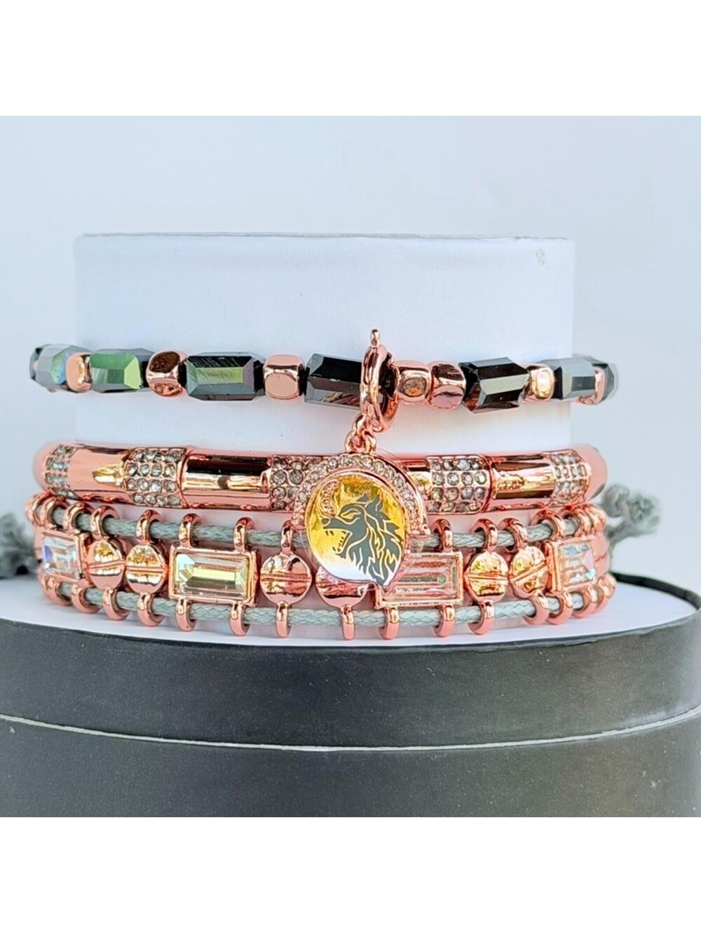 Bomb Party Halloween Stacks “The Familiar’s Glow” Wolf Charm on Rose Gold